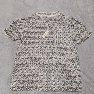 Max Studio Floral Blouse Short Sleeve Ruffle Top Women's SMALL Bohemian